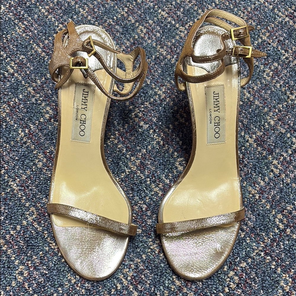 Preloved Jimmy Choo Gold Strappy heels size 39.5